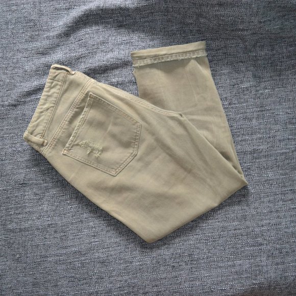 Garage Distressed Olive Green Boyfriend Denim - Picture 2 of 6